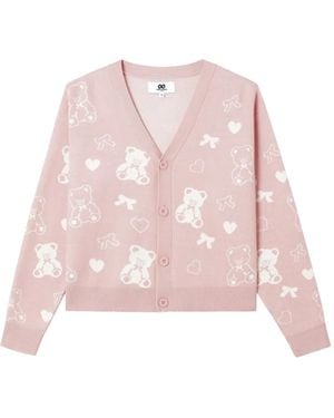 Chocoolate Teddy-Bear Intarsia Cardigan - Pink