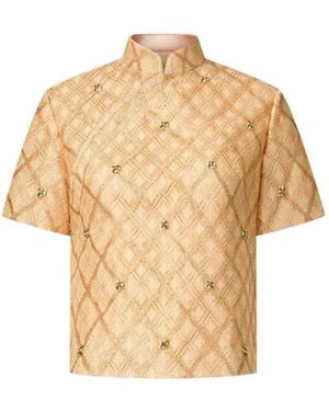 Shanghai Tang Qipao Latticework Embellished Top - Natural