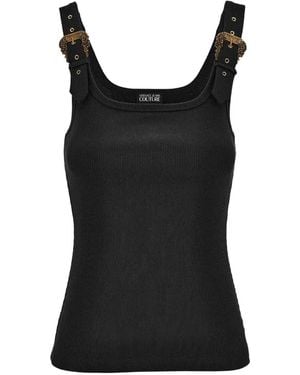 Versace Jeans Couture Ribbed-Knit Buckle Tank Top - Black