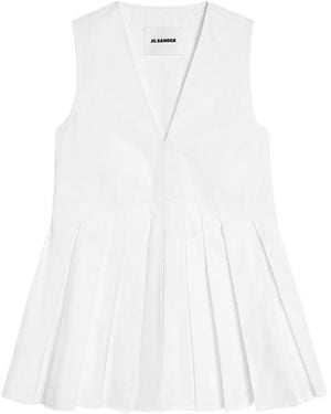 Jil Sander Pleated Cotton Poplin Top - White