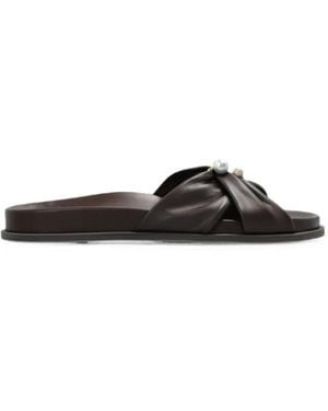 Jimmy Choo Rafi Pearl-Embellished Leather Sandals - Black