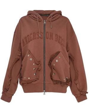 ANDERSSON BELL Raw-Cut Studded Hoodie - Brown