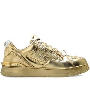 Versace Greca-Detail Leather Sneakers - Metallic