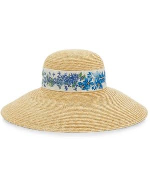 Ferragamo Floral-Print Silk-Trim Hat - Blue