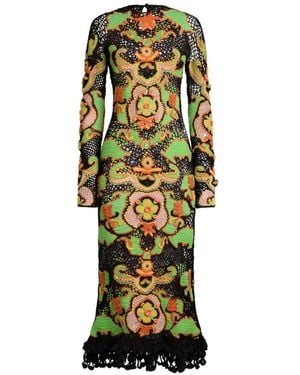 Etro Long Cotton Dress With Crochet-Effect Floral Motif - Green