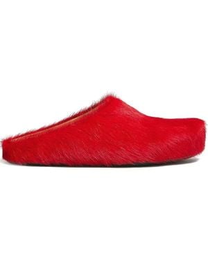 Marni Long Hair Calfskin Fussbett Sabots - Red