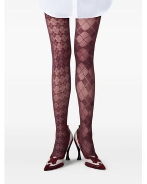 Thom Browne Argyle-Pattern Sheer Tights - Red
