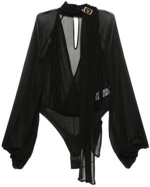 Elisabetta Franchi Sheer Logo-Plaque Shirt - Black