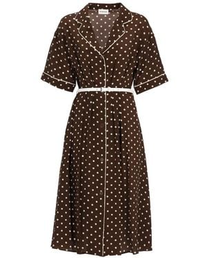 P.A.R.O.S.H. Polka-Dot Belted Midi Dress - Brown