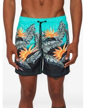 Sundek Floral-Print Drawstring Swim Shorts - Blue