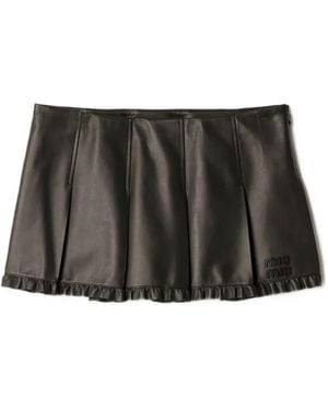 Miu Miu Pleated Nappa-Leather Skirt - Black