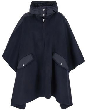 Moncler Front-Pocket Hooded Cape - Blue
