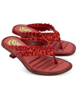Melissa X Ganni Ruffled Kitten-Heel Sandals - Red