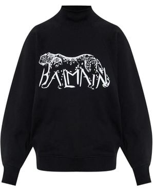 Balmain Graphic-Print Turtleneck Sweater - Blue