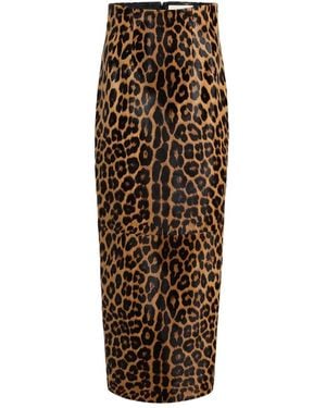 KHAITE Leopard Print Slit Maxi Skirt - Brown