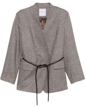 Isabelle Blanche Herringbone Belted Jacket - Grey