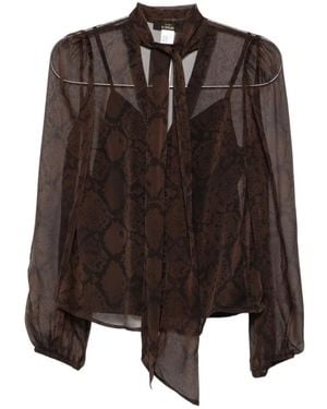 Twinset Set De Dos Camisas Con Estampado De Serpiente Y Lazo En El Cuello - Marrón