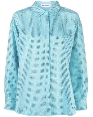 Self-Portrait Rhinestone-embellished Shirt - Blue
