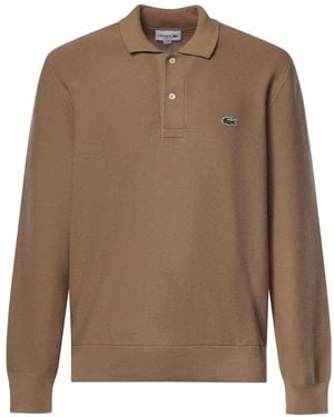 Lacoste Logo-Patch Polo Jumper - Brown