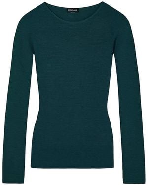Giorgio Armani Ribbed-Knit Long-Sleeve Top - Green