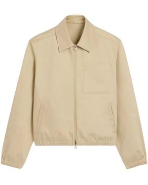 Ami Paris Cotton Zip Jacket With Logo Embroidery - Natural