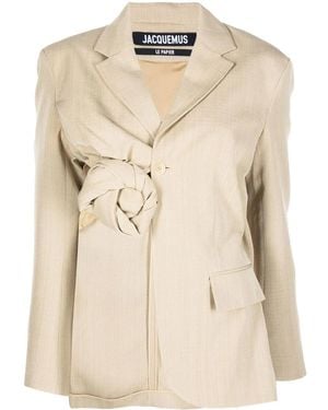 Jacquemus Baccala Asymmetric Cropped Blazer - Natural