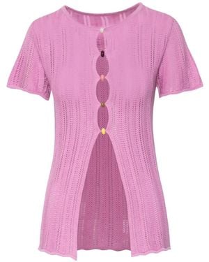 Baobab Corsica Round-Neck Button-Details Cutout T-Shirt - Pink