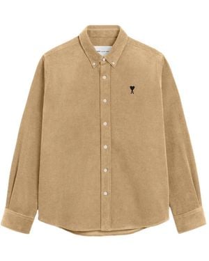 Ami Paris Corduroy Shirt With Ami De Coeur - Natural