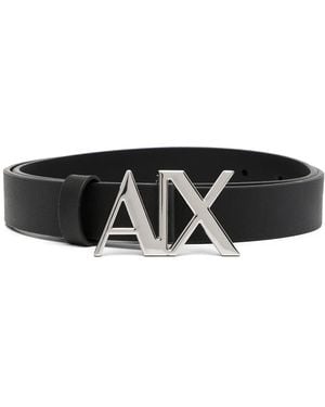ARMANI EXCHANGE Logo-Buckle Leather Belt - Black