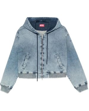 DIESEL Hooded Zip-Up Denim Jacket - Blue