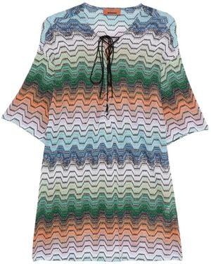 Missoni Zigzag-Knit Lace-Up Mini Dress - Grey