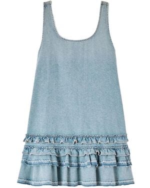 Ganni Vestido Vaquero Con Volante - Azul