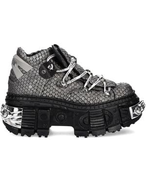 New Rock Metallic-Accents Platform Trainers - Black