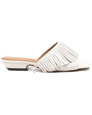 SERGIO MORETTI FIRENZE Fringed Square-Toe Sandals - White