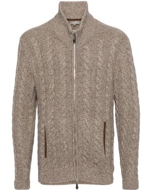 N.Peal Cashmere Richmond Cable Cashmere Cardigan - Brown