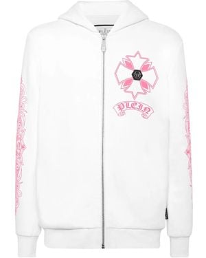 Philipp Plein Chrome Zip-Fastening Hoodie - White
