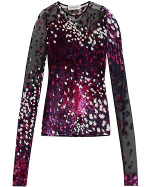 Lanvin Semi-Sheer Long-Sleeve Top - Red