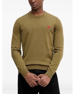 HUGO Logo-patch Crew-neck Sweater - Green