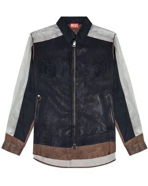 DIESEL Logo-Print Zip-Up Shirt - Blue