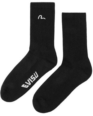 Evisu Seagull-Embroidered Logo Socks - Black
