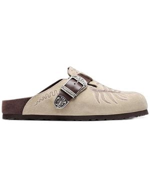Birkenstock Embroidered Buckle-Fastening Mules - White