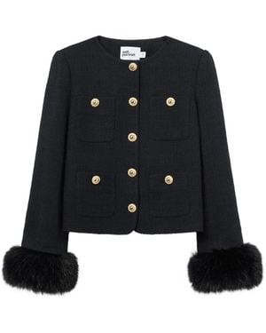 Self-Portrait Faux fur-cuff buttoned jacket - Negro