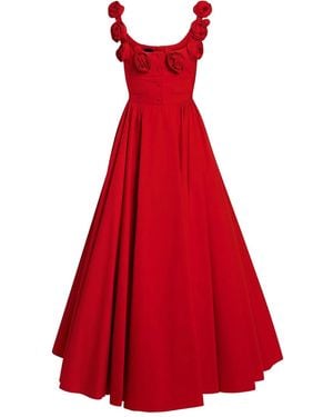 Giambattista Valli Vestido largo con aplique de rosas - Rojo