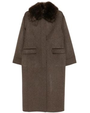 Maje Faux-Fur Collar Single-Breasted Coat - Brown