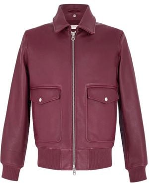 Fursac Zip-Up Leather Jacket - Red