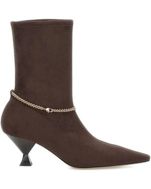 MARIA LUCA Chain-Embellished Pointed-Toe Boots - Brown