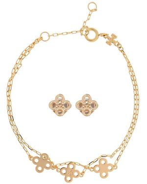 Tory Burch Clover-logo earrings and bracelet set - Mettallic