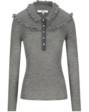 Chloé Ruffled Henley Top - Gray