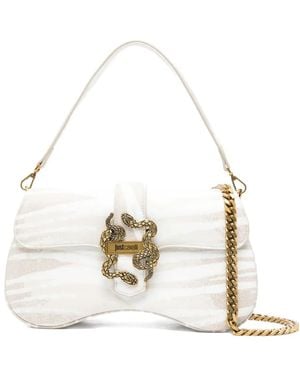 Just Cavalli Zebra-Print Buckle Tote Bag - White