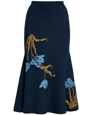 Erdem Floral-Jacquard Knitted Midi Skirt - Blue